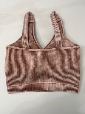 Ribbed Zenana padded brami Crop Top in Dusty Rose